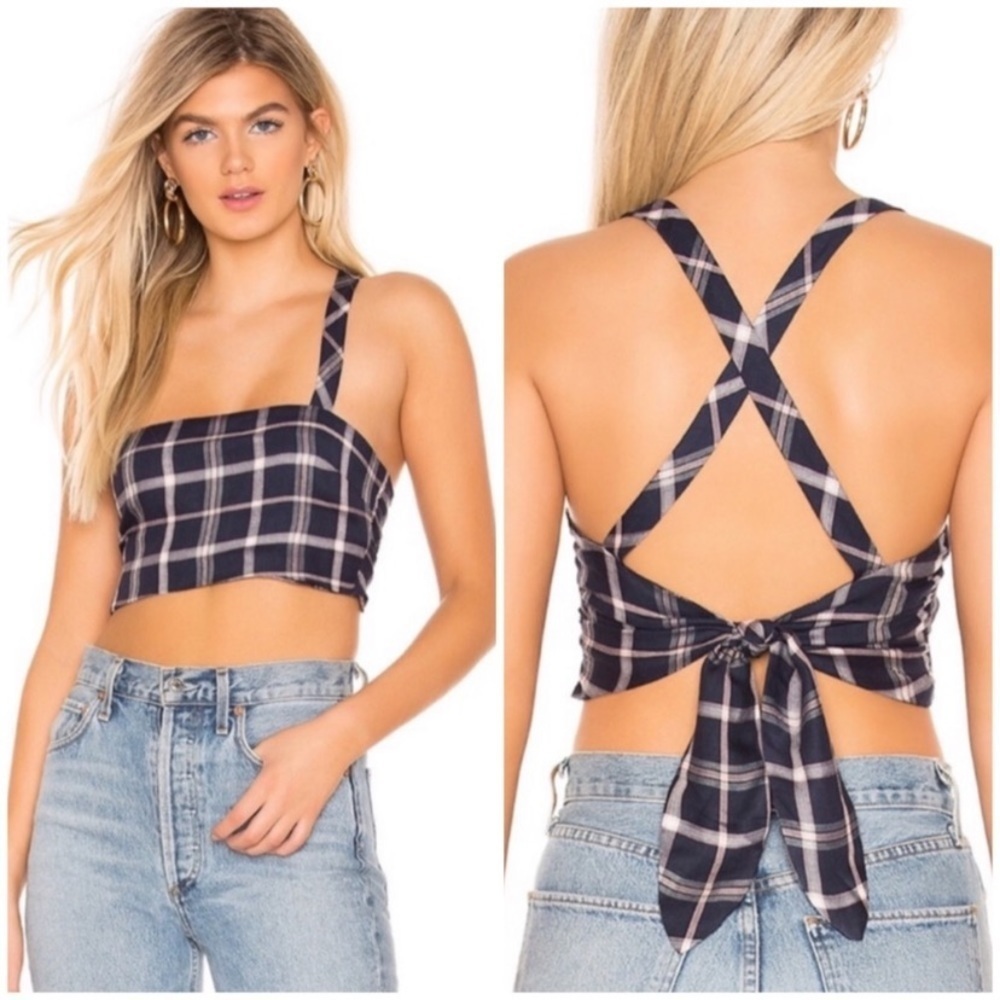 REVOLVE Privacy Please Scout Plaid Criss Cross Tie Back Crop Tank Top
